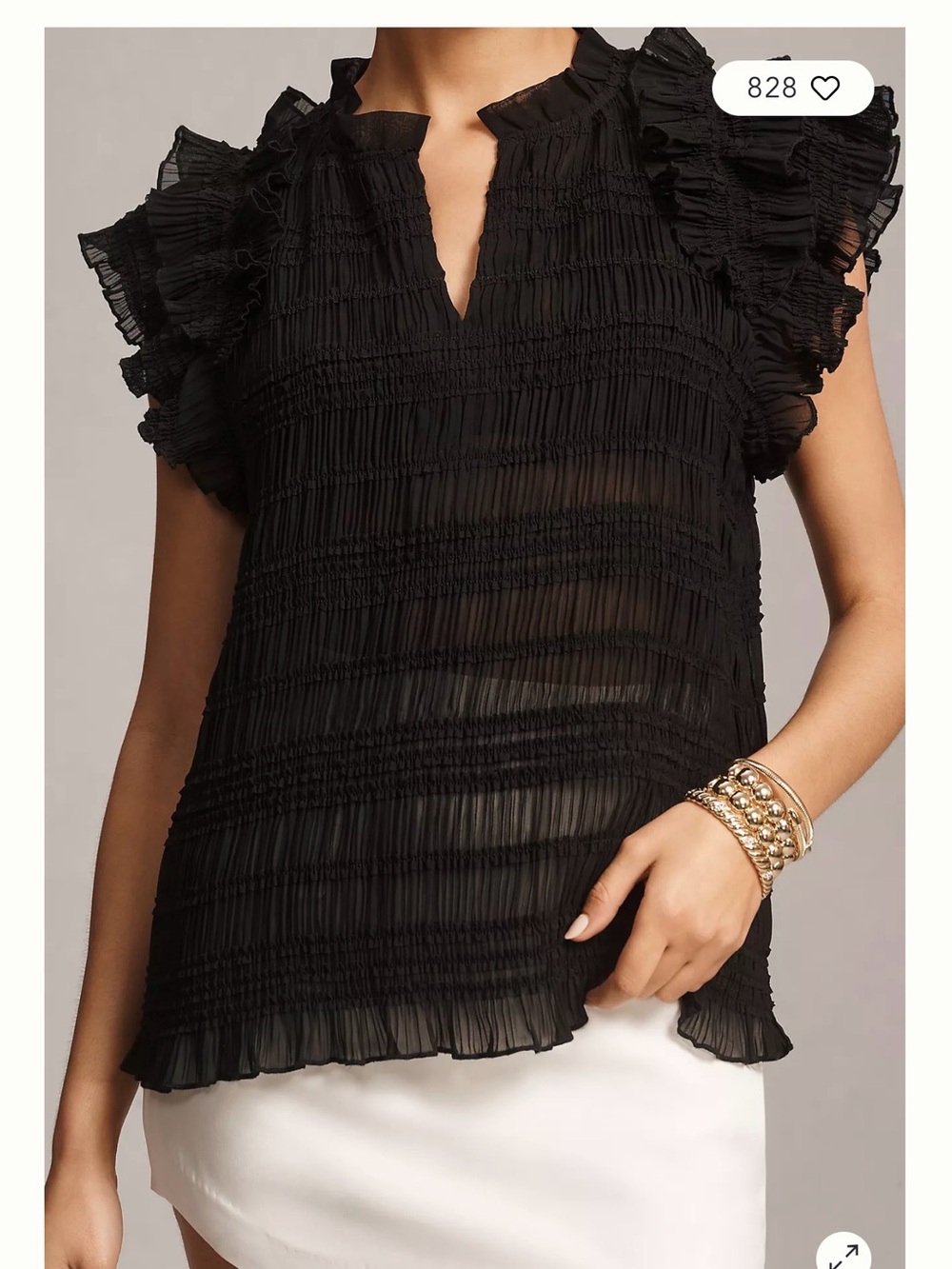 Sarah Hann Black Pleated Ruffle Blouse Top Size Small Romantic Sheer Flutter Sle